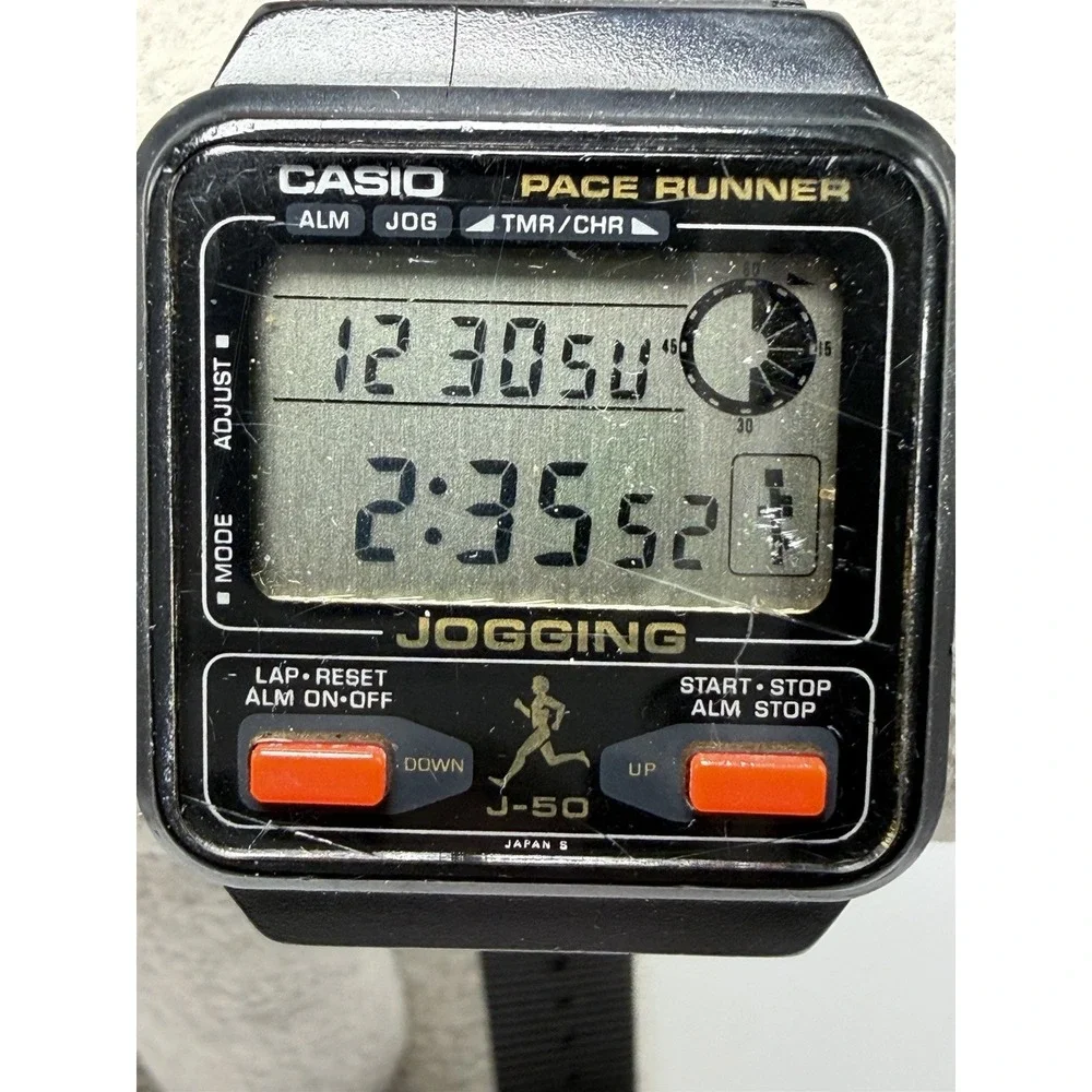Casio J-50 New Battery Pace Runner Jogging Mens Watch Mod 208 33MM 8